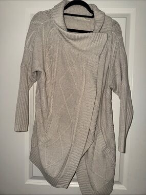 Cable-Knit Draped Open-Front Cardigan
